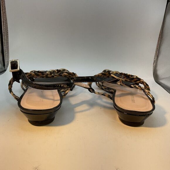 Loeffler Randal Ladies Sandals 8 Black Gold Beige Patent Leather Flats Shoes - Picture 11 of 15